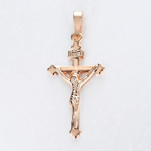 Cross Crucifix Clear Crystal Pendant Necklace for Men Women 585 Rose Gold Prayer Jesus Snail Link Chain Wholesale Jewelry GPM26