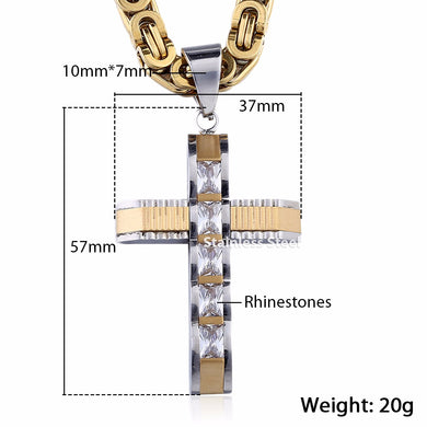 Cross Pendant Necklaces for Men Stainless Steel Byzantine Chain Gold Silver Black Mens Necklaces Pendant CZ Rhinestone DLKPM86