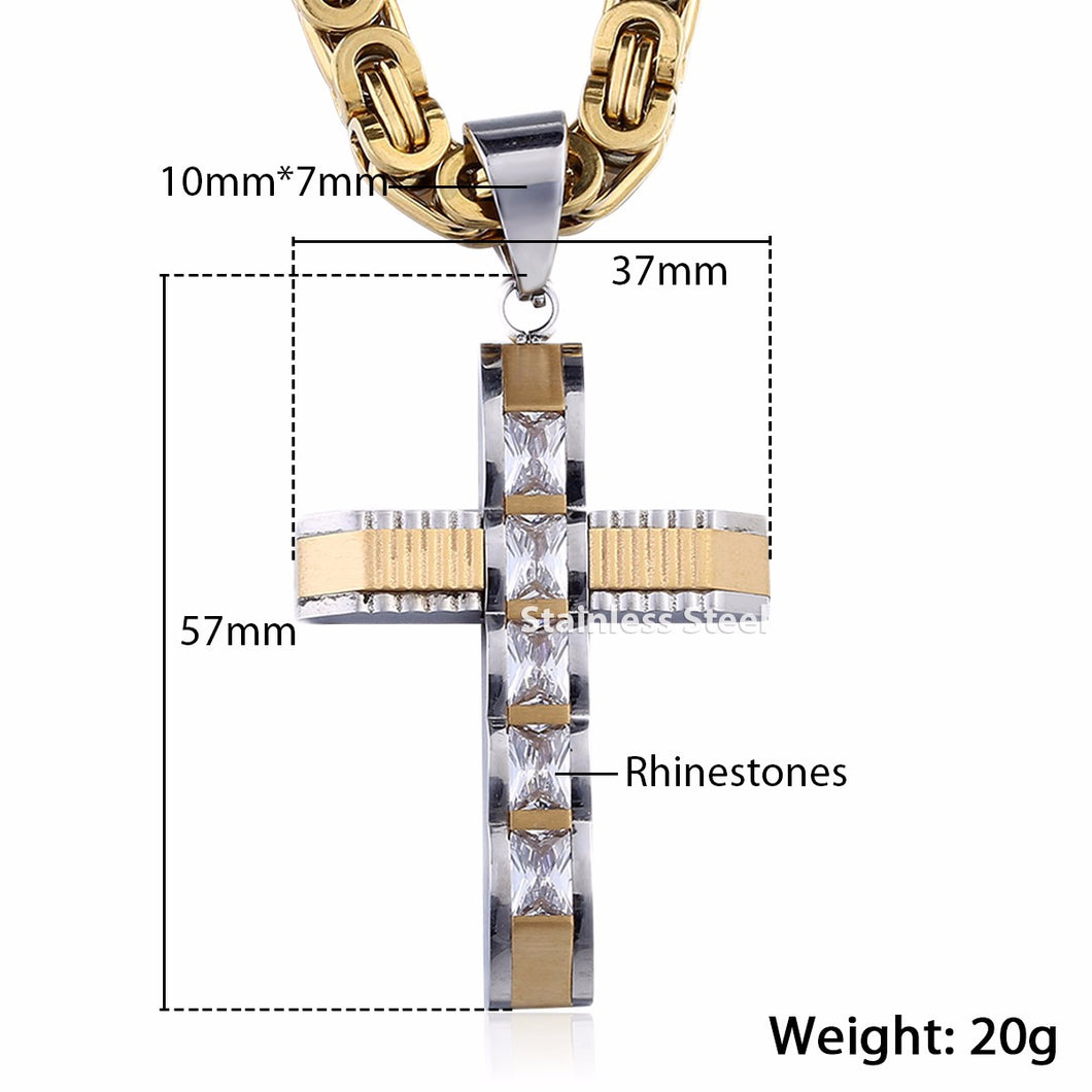Cross Pendant Necklaces for Men Stainless Steel Byzantine Chain Gold Silver Black Mens Necklaces Pendant CZ Rhinestone DLKPM86