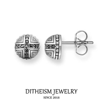 Cross Round Stud Earrings, 2018 New Cubic Zirconia Fashion Jewelry Vintage 925 Sterling Silver Gift For Women Men Lover