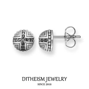 Cross Round Stud Earrings, 2018 New Cubic Zirconia Fashion Jewelry Vintage 925 Sterling Silver Gift For Women Men Lover