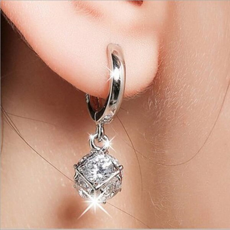 Crystal 925 Sterling Silver Korean Fashion Jewelry Rhinestone Exquisite Ball Beautiful Bright Female Earrings SE58