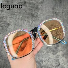 Load image into Gallery viewer, Crystal Blingbling Sunglasses 2023 Square Semi-Rimless  Brand Designer Rhinestone Lunette De Soleil Femme