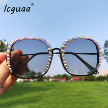 Load image into Gallery viewer, Crystal Blingbling Sunglasses 2023 Square Semi-Rimless  Brand Designer Rhinestone Lunette De Soleil Femme