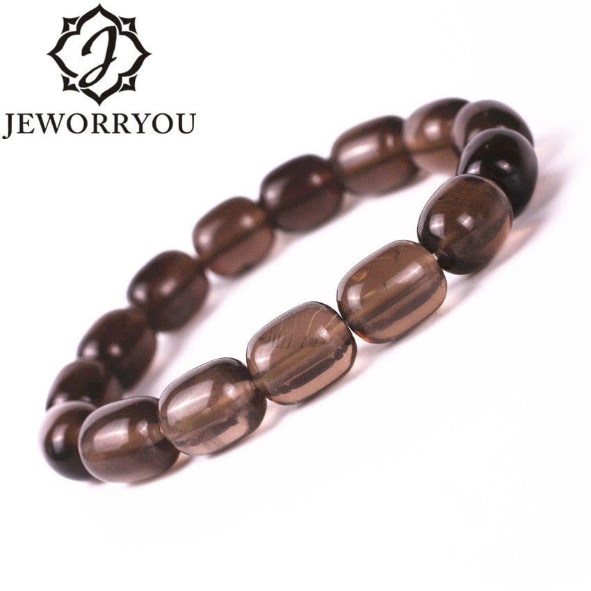 Crystal Bracelet Men 12x13mm Smoky Quartz Male Bracelet Fashion Jewelry 2017 Women Bracelet Natural Stone Beads