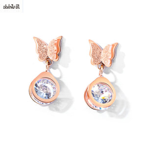 Crystal Butterfly Earrings Stud Titanium Steel Earrings AAA Cubic Zirconia Earrings Luxury for Women Girls Fashion Jewelry 2018