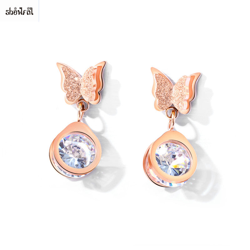 Crystal Butterfly Earrings Stud Titanium Steel Earrings AAA Cubic Zirconia Earrings Luxury for Women Girls Fashion Jewelry 2018