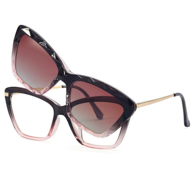 Crystal Cat Eye Polarized Sunglasses Women 2 in 1 Magnet Clip On Sunglasses Female Transparent Anti blue light Glasses Frame