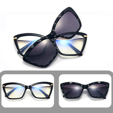 Load image into Gallery viewer, Crystal Cat Eye Polarized Sunglasses Women 2 in 1 Magnet Clip On Sunglasses Female Transparent Anti blue light Glasses Frame