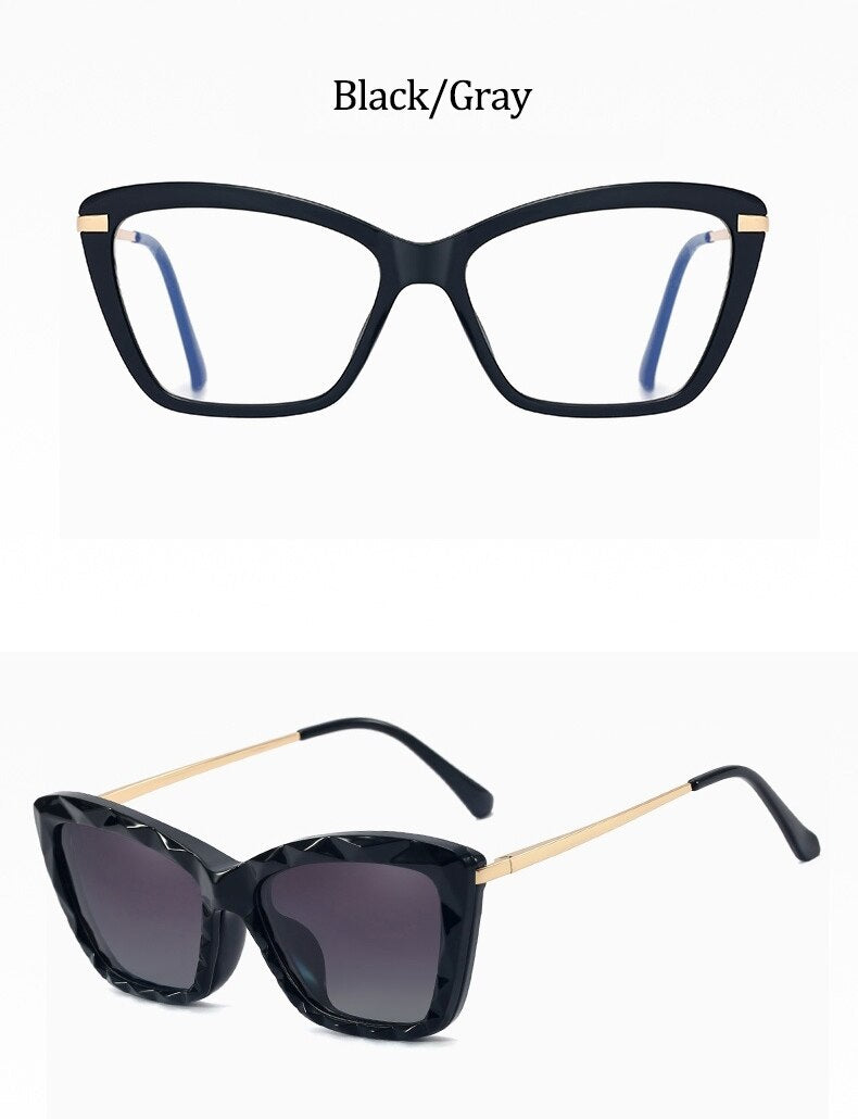 Crystal Cat Eye Polarized Sunglasses Women 2 in 1 Magnet Clip On Sunglasses Female Transparent Anti blue light Glasses Frame