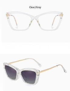 Crystal Cat Eye Polarized Sunglasses Women 2 in 1 Magnet Clip On Sunglasses Female Transparent Anti blue light Glasses Frame