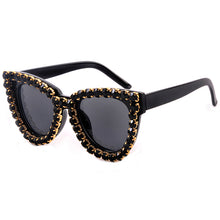 Load image into Gallery viewer, Crystal Cat Eye Sunglasses Women Black Blue Vintage Diamond Sunglasses  Oversized Sun Glasses Female Shades UV400