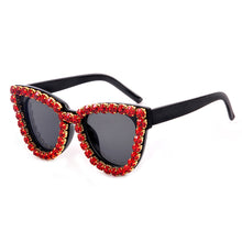 Load image into Gallery viewer, Crystal Cat Eye Sunglasses Women Black Blue Vintage Diamond Sunglasses  Oversized Sun Glasses Female Shades UV400