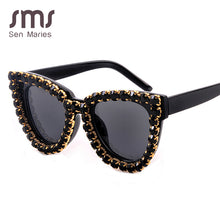 Load image into Gallery viewer, Crystal Cat Eye Sunglasses Women Black Blue Vintage Diamond Sunglasses  Oversized Sun Glasses Female Shades UV400
