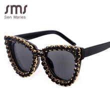 Load image into Gallery viewer, Crystal Cat Eye Sunglasses Women Black Blue Vintage Diamond Sunglasses  Oversized Sun Glasses Female Shades UV400