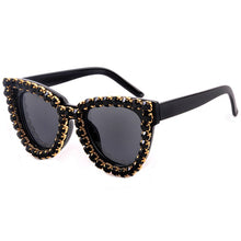 Load image into Gallery viewer, Crystal Cat Eye Sunglasses Women Black Blue Vintage Diamond Sunglasses  Oversized Sun Glasses Female Shades UV400