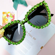 Load image into Gallery viewer, Crystal Cat Eye Sunglasses Women Black Blue Vintage Diamond Sunglasses  Oversized Sun Glasses Female Shades UV400
