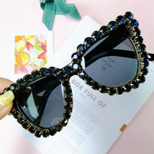 Load image into Gallery viewer, Crystal Cat Eye Sunglasses Women Black Blue Vintage Diamond Sunglasses  Oversized Sun Glasses Female Shades UV400
