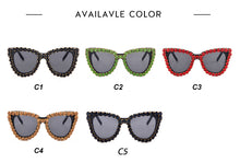 Load image into Gallery viewer, Crystal Cat Eye Sunglasses Women Black Blue Vintage Diamond Sunglasses  Oversized Sun Glasses Female Shades UV400