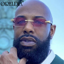 Load image into Gallery viewer, Crystal Cut Rimless Square Sunglasses Men&#39;s Retro Wood Gray Brown Sunglasses Male Hip Hop Driving Sunshade Ladies Glasses UV400