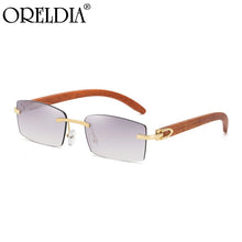 Load image into Gallery viewer, Crystal Cut Rimless Square Sunglasses Men&#39;s Retro Wood Gray Brown Sunglasses Male Hip Hop Driving Sunshade Ladies Glasses UV400