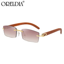 Load image into Gallery viewer, Crystal Cut Rimless Square Sunglasses Men&#39;s Retro Wood Gray Brown Sunglasses Male Hip Hop Driving Sunshade Ladies Glasses UV400