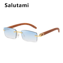 Load image into Gallery viewer, Crystal Cutting Rimless Square Sunglasses For Men Vintage Wood Gray Brown Sun Glasses Male Hip Hop Driving Shades Women Uv400