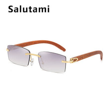 Load image into Gallery viewer, Crystal Cutting Rimless Square Sunglasses For Men Vintage Wood Gray Brown Sun Glasses Male Hip Hop Driving Shades Women Uv400