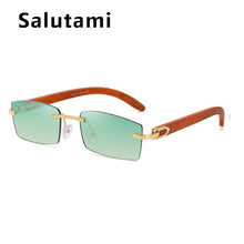 Load image into Gallery viewer, Crystal Cutting Rimless Square Sunglasses For Men Vintage Wood Gray Brown Sun Glasses Male Hip Hop Driving Shades Women Uv400