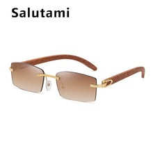 Load image into Gallery viewer, Crystal Cutting Rimless Square Sunglasses For Men Vintage Wood Gray Brown Sun Glasses Male Hip Hop Driving Shades Women Uv400