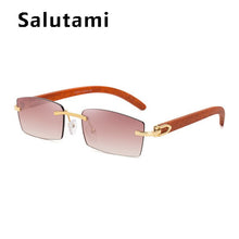 Load image into Gallery viewer, Crystal Cutting Rimless Square Sunglasses For Men Vintage Wood Gray Brown Sun Glasses Male Hip Hop Driving Shades Women Uv400