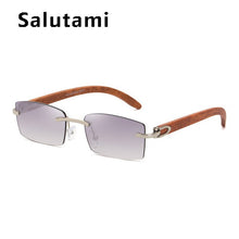 Load image into Gallery viewer, Crystal Cutting Rimless Square Sunglasses For Men Vintage Wood Gray Brown Sun Glasses Male Hip Hop Driving Shades Women Uv400