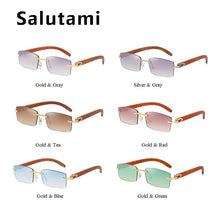 Load image into Gallery viewer, Crystal Cutting Rimless Square Sunglasses For Men Vintage Wood Gray Brown Sun Glasses Male Hip Hop Driving Shades Women Uv400