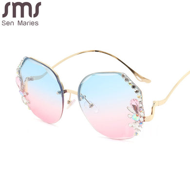 Crystal Diamond Rimless Sunglasses Women  Brand Designer  Oversize Gradient Sun Glasses UV400 Shades Female Eyewear