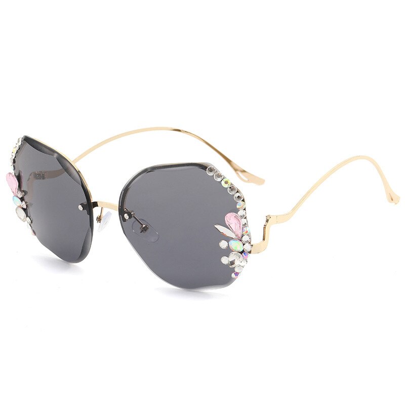 Crystal Diamond Rimless Sunglasses Women  Brand Designer  Oversize Gradient Sun Glasses UV400 Shades Female Eyewear