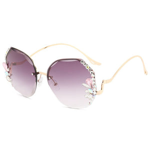 Crystal Diamond Rimless Sunglasses Women  Brand Designer  Oversize Gradient Sun Glasses UV400 Shades Female Eyewear