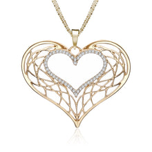 Load image into Gallery viewer, Crystal Heart Rose Necklaces For Women Silver Gold Color Hollow Statement Long Necklaces &amp; Pendants With Big Pendant