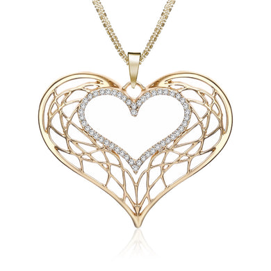 Crystal Heart Rose Necklaces For Women Silver Gold Color Hollow Statement Long Necklaces & Pendants With Big Pendant