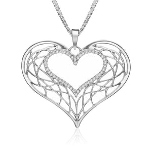 Crystal Heart Rose Necklaces For Women Silver Gold Color Hollow Statement Long Necklaces & Pendants With Big Pendant