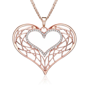 Crystal Heart Rose Necklaces For Women Silver Gold Color Hollow Statement Long Necklaces & Pendants With Big Pendant