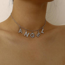 Carica l&#39;immagine nel visualizzatore di Gallery, Crystal Letter Angel Necklace Gothic Simple Silver Color Shiny Rhinestones Link Chain Pedant Necklace Choker Collar Jewelry