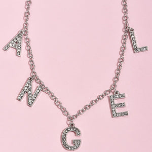 Crystal Letter Angel Necklace Gothic Simple Silver Color Shiny Rhinestones Link Chain Pedant Necklace Choker Collar Jewelry
