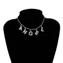 Carica l&#39;immagine nel visualizzatore di Gallery, Crystal Letter Angel Necklace Gothic Simple Silver Color Shiny Rhinestones Link Chain Pedant Necklace Choker Collar Jewelry