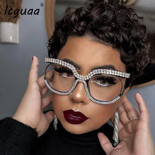 Carica l&#39;immagine nel visualizzatore di Gallery, Crystal  Blingbling Round Eyeglasses for Women Oversized Rhinestone Transparent Clear Sunglasses Optical Glasses Frames