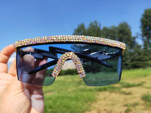 Load image into Gallery viewer, Crystal  Oversized Sport Sunglasses Women 2023 Crystal Rhinstone One Piece Bling Sun Glasses Men Goggle Oculos De Sol
