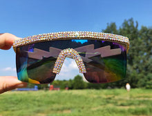Load image into Gallery viewer, Crystal  Oversized Sport Sunglasses Women 2023 Crystal Rhinstone One Piece Bling Sun Glasses Men Goggle Oculos De Sol