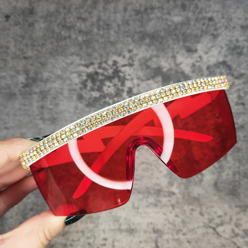 Crystal  Oversized Sport Sunglasses Women 2023 Crystal Rhinstone One Piece Bling Sun Glasses Men Goggle Oculos De Sol