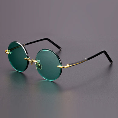 Crystal Stone Sunglasses Man Green Glass Sun Glasses Woman Rimless Round Driver Shade Vintage   Anti Scratch