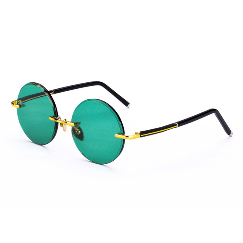 Crystal Stone Sunglasses Man Green Glass Sun Glasses Woman Rimless Round Driver Shade Vintage   Anti Scratch