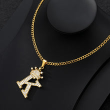 Load image into Gallery viewer, Crystal Zircon Alphabet Pendant Necklaces For Women Men Crown Initial Letter Necklace Hip Hop Gold Chain Jewelry Collier Bijoux
